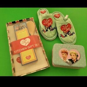 I Love Lucy Kitchen Gift Set, "True Friends" Tin and I Love Lucy Slippers